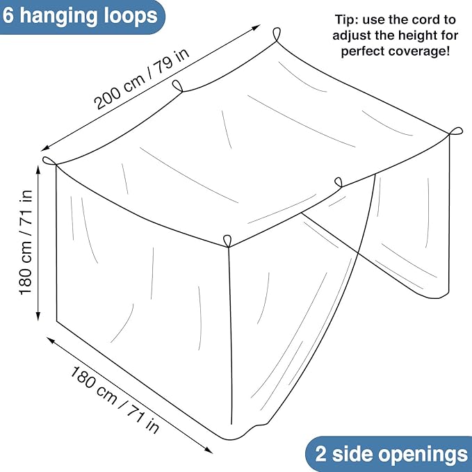 Mosquito Net for Single to King-Sized Beds – 2 Side Openings & 6 Hanging Loops – Decorative Rectangular Shape for Home & Travel – Bed Canopy Hanging Kit & Carrying Bag Included