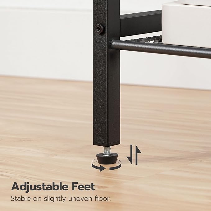 HOOBRO Side Table, 3-Tier Tall End Telephone Table with Adjustable Mesh Shelves, Small Entry Table for Living Room Bedroom Hallway or Office, Rustic Brown and Black BF01DH01G1