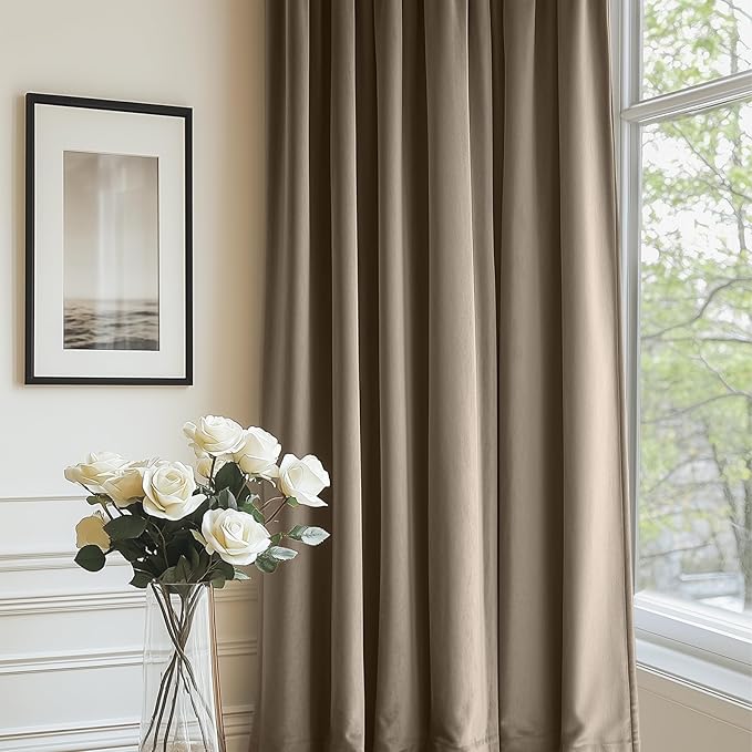 Lazzzy Velvet Blackout Curtains Thermal Insulated Room Window Drapes Super Soft Luxury Curtains for Living Room Bedroom Rod Pocket 2 Panels, Light Taupe, 52" W x 72" L