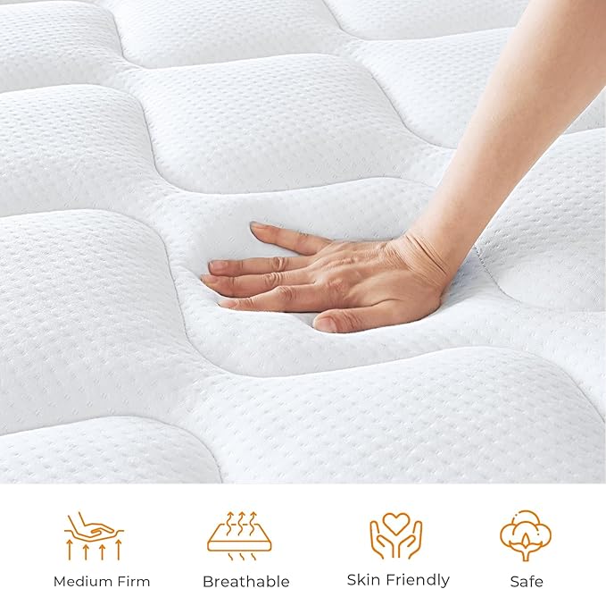 koorlian Twin XL Mattress 12 Inch - Cooling Hybrid Mattress in a Box for Back Pain Relief - Pocket Spring & Memory Foam | Fiberglass-Free, Medium Firm Feel, CertiPUR-US, 120 Nights Trial