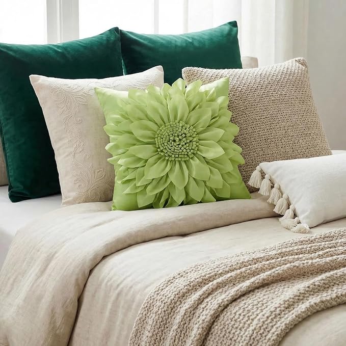 Sage Green Accent Flower Decorative Throw Pillow Covers - Image 5