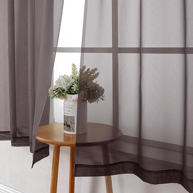 Chocolate Sheer Curtains 54 Inch Length 2 Panels, Voile Curtains - Image 7