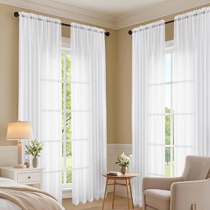White Bedroom Curtains 2 Panel Sets 90 Inch Length, 59 Inch Extra Wide Light - Image 7