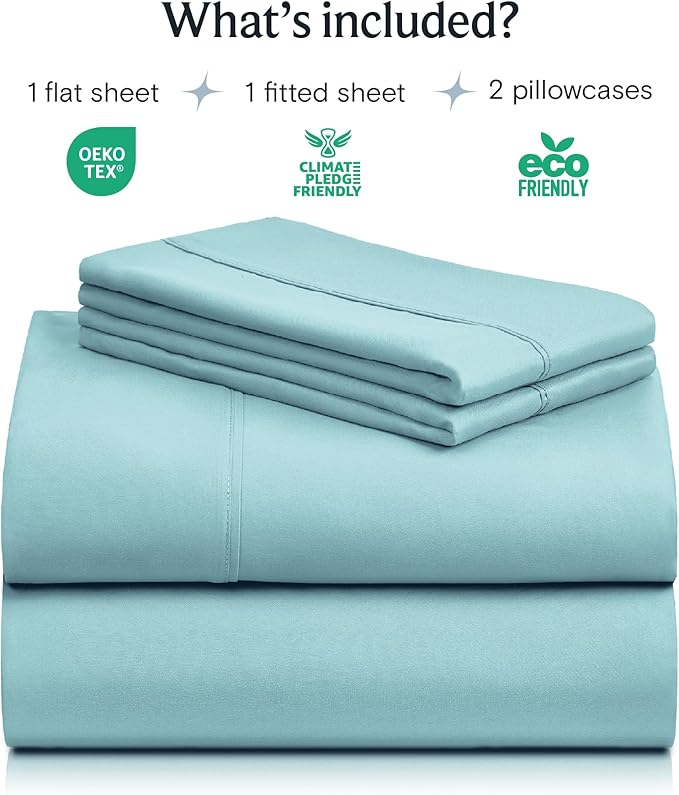 LuxClub 4 PC Queen Sheet Set, Deep Pockets Wrinkle Free Cooling Bed Sheets Hotel Bedding for Women, Men, Kids & Teens, Includes 1 Fitted Sheet, 1 Flat Sheet and 2 Pillowcases - Silky Soft Aqua
