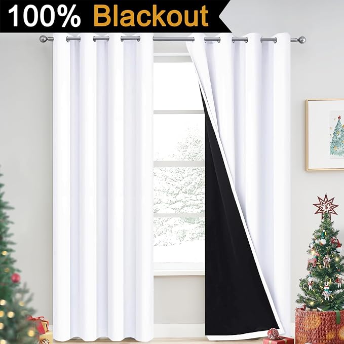 Yakamok Pure White 100% Blackout Curtains 90 Inches Long 52" Wide 2 Panel | - Image 2