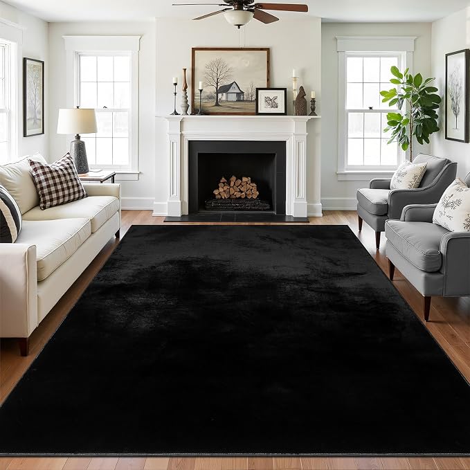 SHACOS Ultra Soft Faux Rabbit Fur Area Rug 6'x9', Non Slip Washable Padded by SHACOS