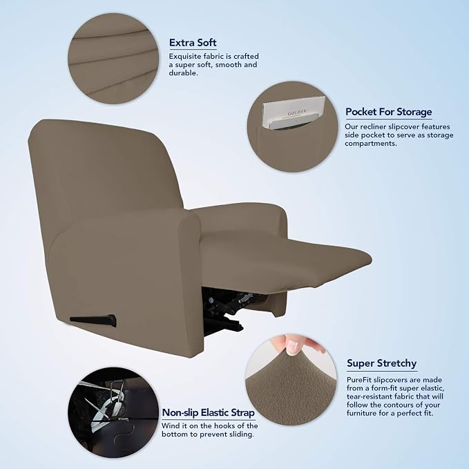 PureFit Stretc Recliner Chair Covers Fleece Soft Couch Covers - Image 3