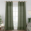 Olive Green Linen Curtains 84 inch Length, Soft Linen Textured Light Filtering by LAMIT