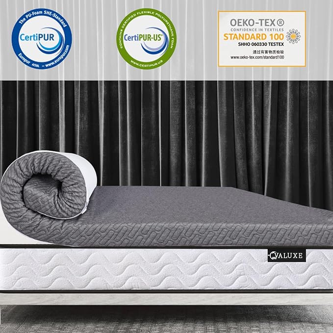 VALUXE 3 Inch Gel Memory Foam Mattress Topper Queen Size High Density Cooling Pad Pressure Relief Bed Topper Grey (with Removable & Washable Bamboo Cover)