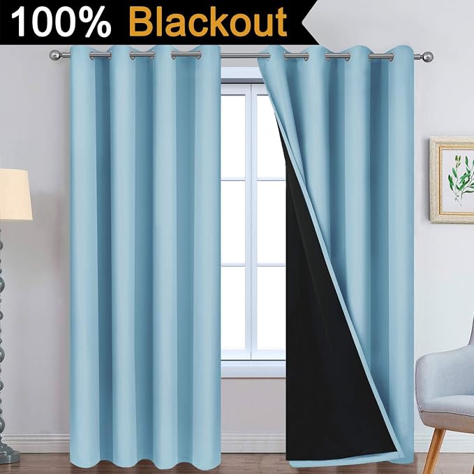 Yakamok Sky Blue 100% Blackout Curtains 96 Inches Long 52" Wide 2 Panel | - Image 2