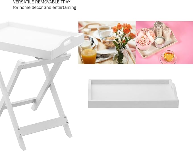 Folding TV Tray Table - Contemporary Side Table with Removable Tray Top for Food Serving, Decor, or Meals - Portable End Furniture for Living Room, Bedroom, or Home Office by Lavish Home (White)