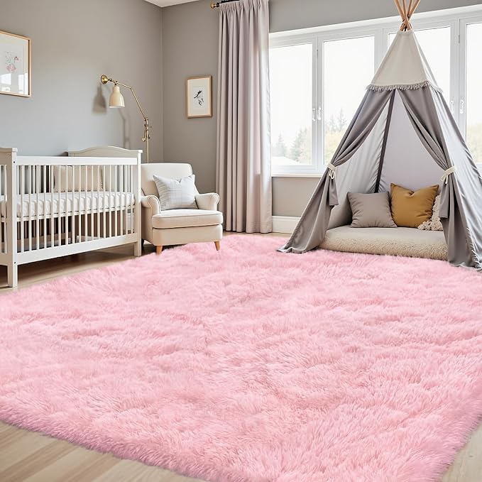 6x9 Fluffy Shag Area Rugs for Living Room Bedroom: Soft Plush Carpet Pink | - Image 9