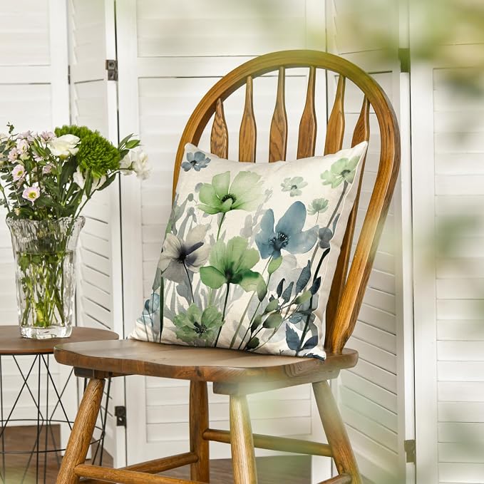 AVOIN colorlife Poppy Flowers Chinoiserie Throw Pillow Cover 18x18 Inch | Blue - Image 3