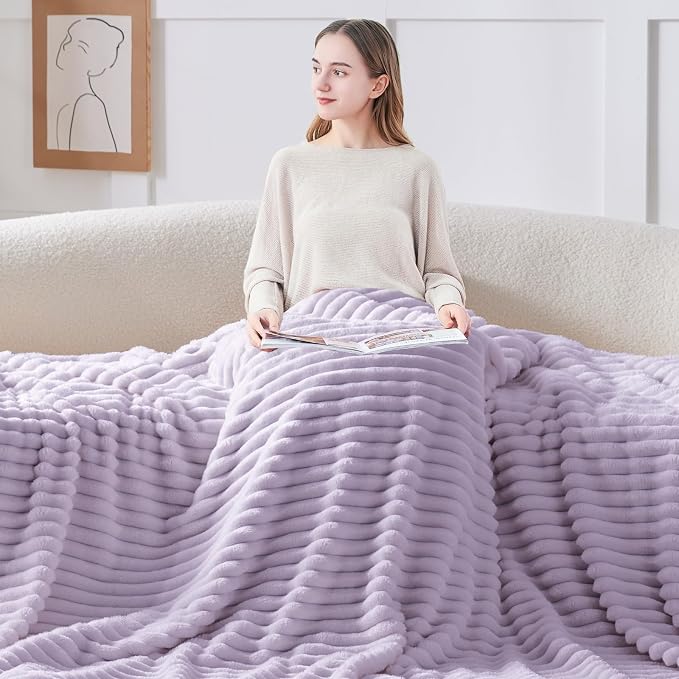 BEDELITE Ribbed Twin Blanket for Couch & Bed, Lavender Fog, Warm Yet Lightweight - Image 3