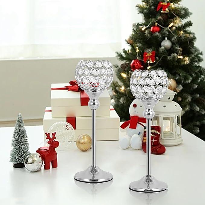VINCIGANT 16PCS Candle Holders Silver for Wedding Centerpieces,Bling Decor Crystal Silver Tealight Candle Holder for Home Fireplace Coffee Table Mantle Decor candelabros de mesa