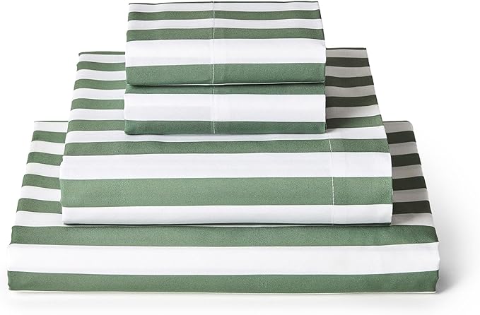 Mellanni California King Sheets Set - 4 PC Iconic Collection Bedding - Hotel Luxury, Extra Soft, Cooling Bed Sheets - Wrinkle, Fade, Stain Resistant (Cal King, Oxford Stripe Sage)