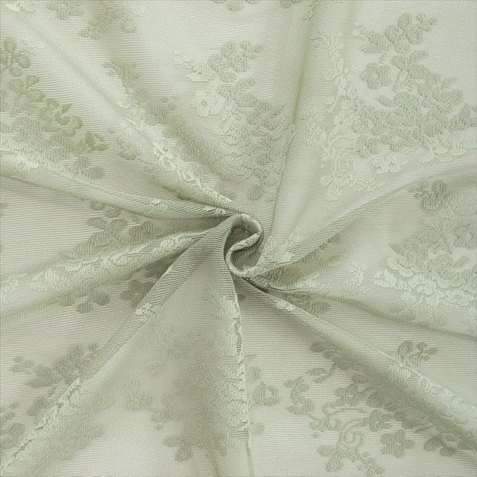 YJ YANJUN Vintage Lace Curtains 72 Inches Long- Floral Pattern Sage Green Sheer - Image 6