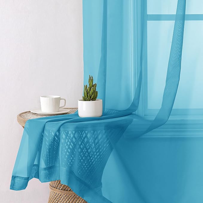 Turquoise Sheer Curtains 90 Inches Long 2 Panels, Elegant Gauzy Airy Light - Image 4