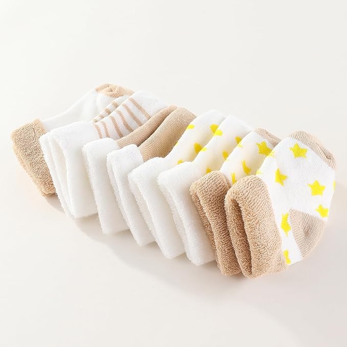 Unisex Baby Terry Socks 5-Pack for Baby boy and girl 0-12 Months Warm Cotton Socks