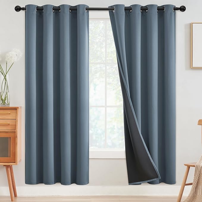 SimpleHome Stone Blue 100% Blackout Curtains Room Darkening Living Room 72L | by SimpleHome