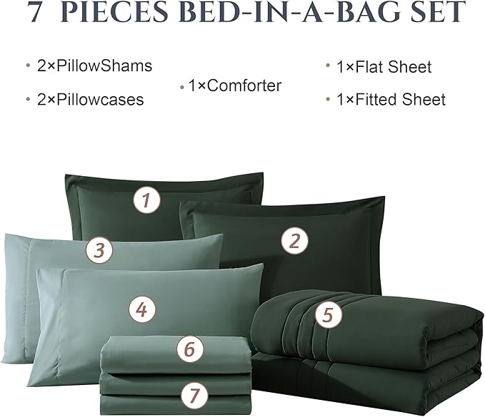 Monbix Full Comforter Set - 7 Pieces Deep Forest Bed in a Bag Full Size Bedding Sets with Comforters, All Seasons Down Alternative Comforter with Sheets,Pillowcases & Shams