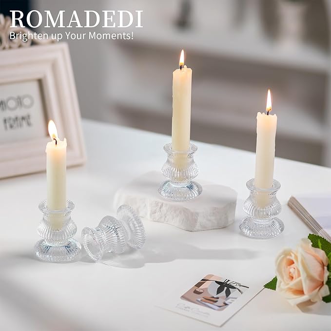 Romadedi Glass Candle Holder for Candlestick - 20 Pcs Clear Small Tapered Candle Holder Decor Bulk Wedding Table Centerpiece for Candle Sticks Christmas Party Living Room Dinner Advent