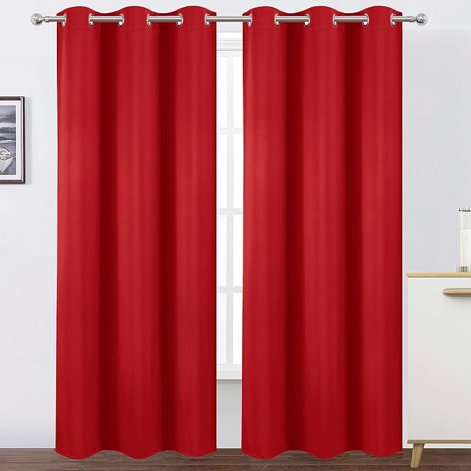 Blackout Curtains 38 x 84 inch/Bright Red Curtains Set of 2 Panels/Thermal by Lemomo