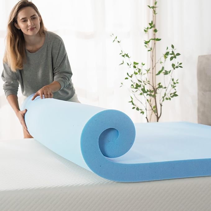 ZINUS 2 Inch Green Tea Memory Mattress Topper Cooling Gel Foam, CertiPUR-US Certified, Full, Blue
