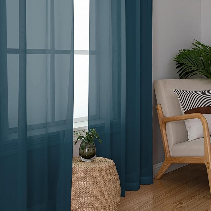 Chyhomenyc Sheer Curtains 63 Inch Length 2 Panels, Stone Blue | Light Filtering - Image 8
