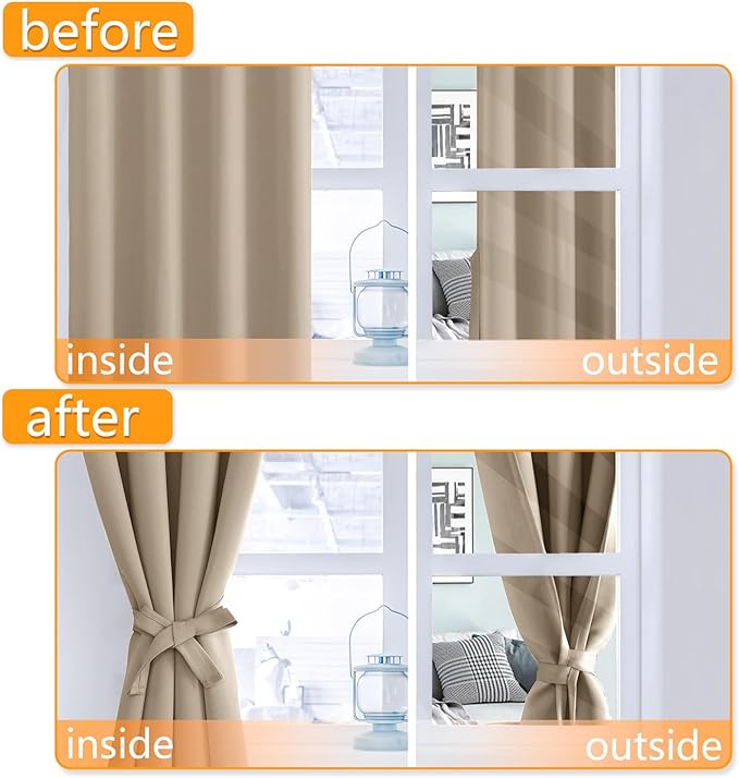 Blackout Curtains for Bedroom, 52 x 96 Inches Long, Taupe 2 Panels | Thermal - Image 4