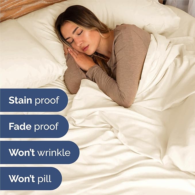 Full 6 Piece Sheet Set - Comfy Breathable & Cooling - Ultra-Soft Hotel Luxury Bedding Set with 8-16 Inch Deep Pockets - 1 Flat & 1 Fitted Sheet & 4 Pillowcases - Wrinkle Free & Easy Care - Off White