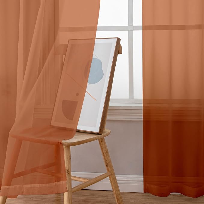 Simplebrand Orange Short Sheer Curtains 45 Inch Length - Image 4