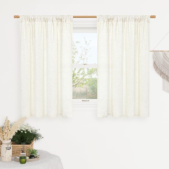 Cream Semi Sheer Linen Curtains by LAMIT