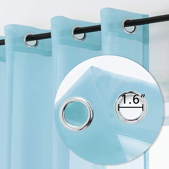 DUALIFE Sky Blue Voile Sheer Curtains Grommet,Look Semi Natural Light Flow Sheer Drapes,Elegant Solid Color Touch Soft Drapes, 52X72 Inch for Living Room Bedroom,Set of 2 Panels Baby Blue