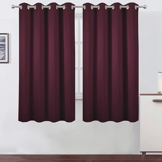 Burgundy Red Blackout Curtains 52 x 63 Inch Length/Set of 2 Curtain by Lemomo