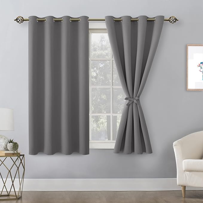 Blackout Curtains for Bedroom, Light Grey, 52 x 45 Inch, 2 Panels | Thermal - Image 8