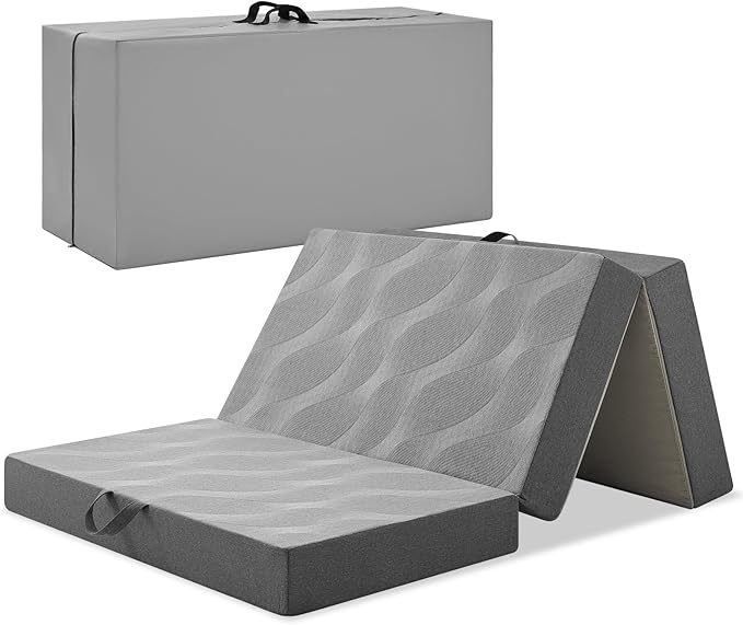 Foldable Mattress Queen 6 inch -Portable Grey Memory Foam Folding Matress with Washable Cover for Camping Travel Guest Room Home Use-Non-Slip&Easy Storage