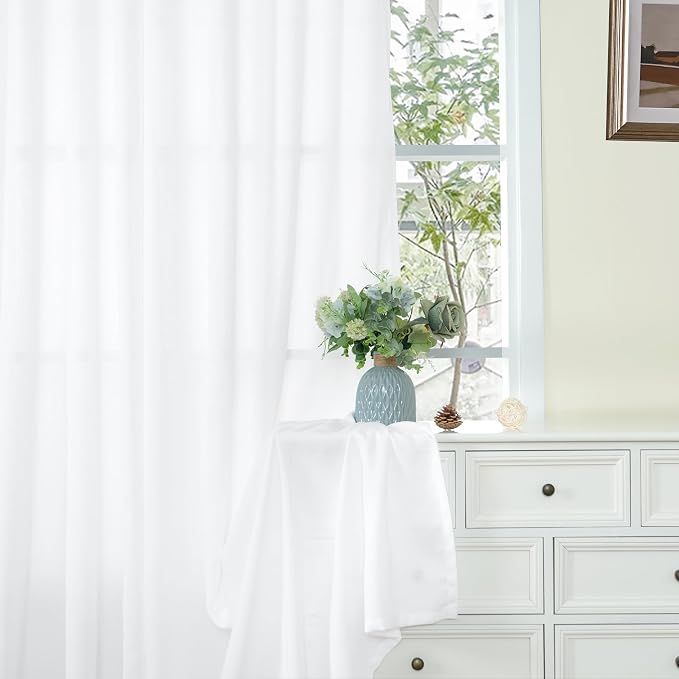 YoungsTex White Linen Curtains 68 Inch Length - Image 8