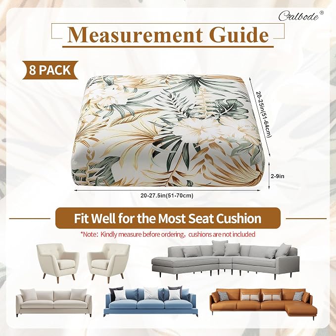 CALBODE 8Pcs Stretch Patio Cushion Cover, Tropical Floral and Leaf Pattern Sofa - Image 2