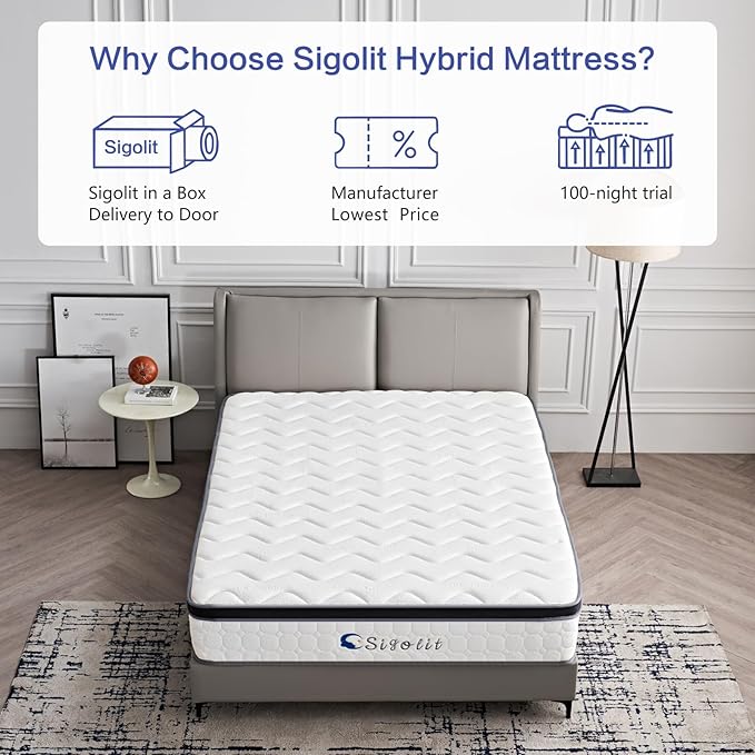 10 Inch Full Size Hybrid Mattress - Medium Firm, Memory Foam & Pocket Springs, Motion Isolation, Edge Support, Pressure Relief, Ships Compressed
