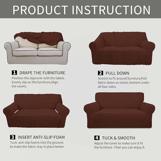 Easy-Going Stretch Loveseat Couch Covers Washable Coffee | 1-Piece Loveseat - Image 6