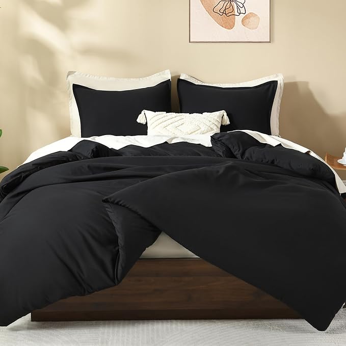 Litanika Comforters Black Oversized King Size, 3 Pieces Lightweight Solid Bedding Comforter Set, All Season Fluffy Bed Set (120x98In Comforter & 2 Pillowcases)