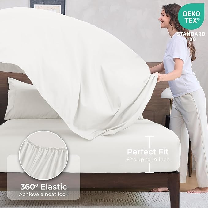 HEVUMYI Ivory Twin-XL Comforter Set - 5-Piece All Season Bed in a Bag Twin-XL, Ultra Soft Bedding Set with Comforter, Flat Sheet, Fitted Sheet, Pillowcases, Pillow Shams
