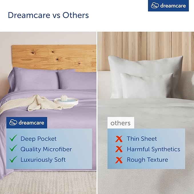 DREAMCARE Queen Sheet Set – 6 pcs Cooling Bed Sheets – up to 15” Deep Sheets Queen Size Bed Set – 2500 Supreme Collection – Extra Soft 100% Brushed Microfiber Hotel Luxury with Side Pocket – Lavender