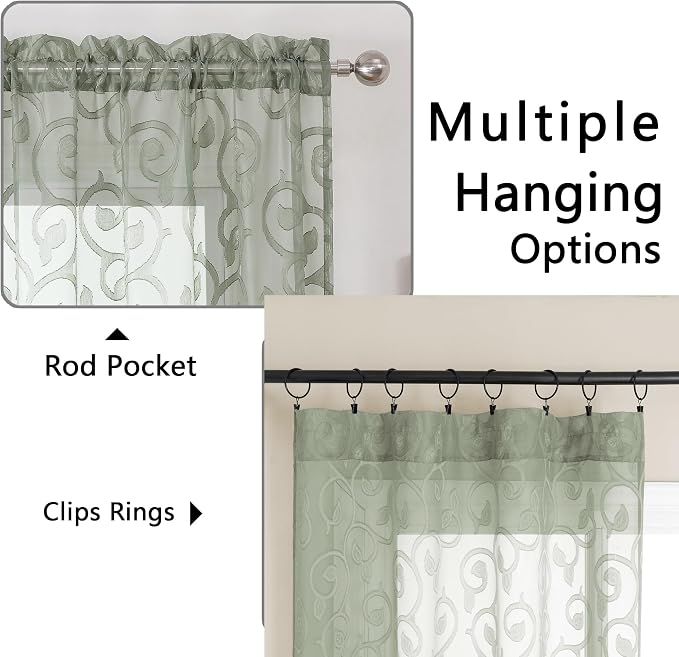Furman Sheer Curtains 45 Inch Length 2 Panels Set, Elegant Geometric Jacquard - Image 2