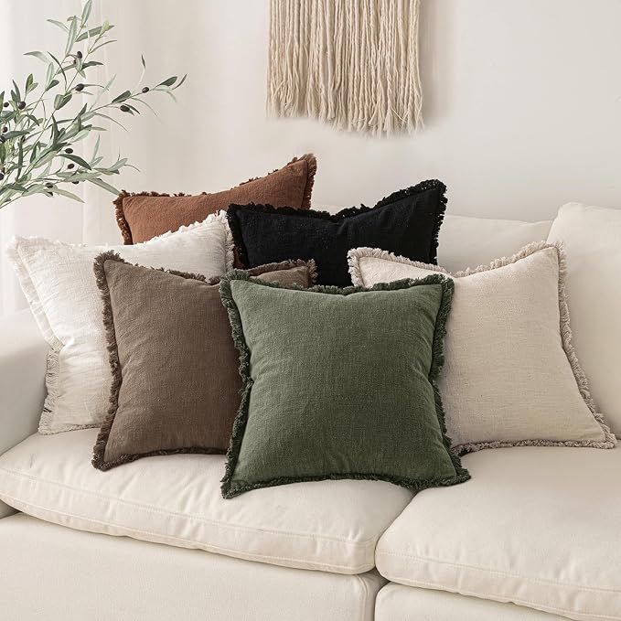 MIULEE Linen Fringe Decorative Fall Throw Pillow Covers Late Autumn 18x18 | Set - Image 11