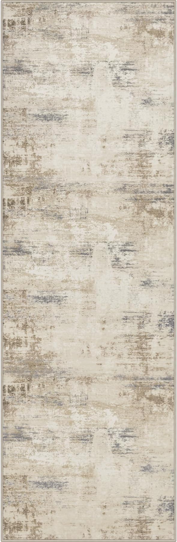 2.6x8 Washable Runner Rug：Modern Abstract Soft Carpet Beige Brown | by FXRHLP