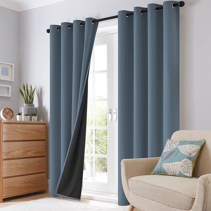 SimpleHome Stone Blue 100% Blackout Curtains Room Darkening Living Room 84L | - Image 8
