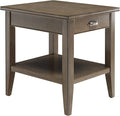 Laurent 20 in. Solid Wood End Table with Shelf and Drawer, Smoke Gray – Leick Home, 10507-GR