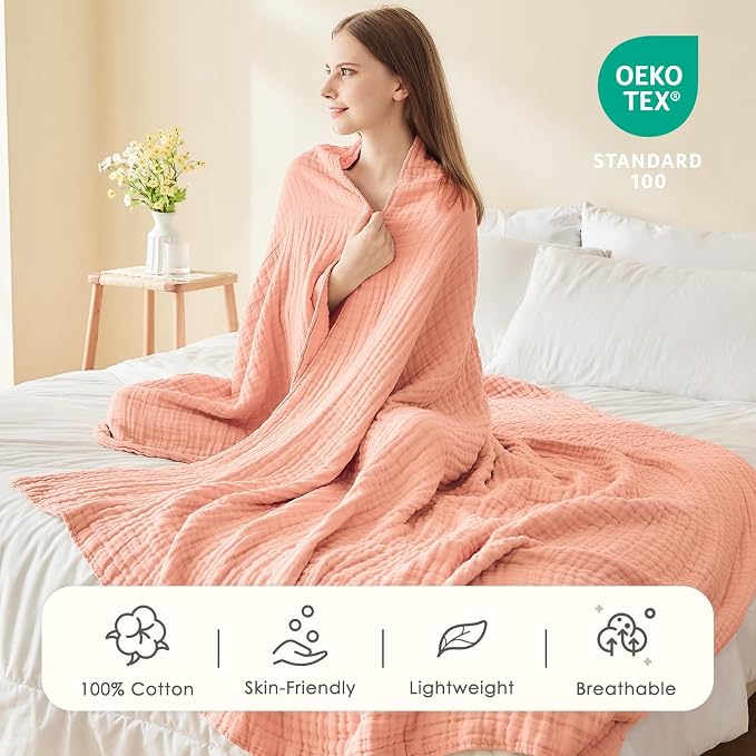 EMME Muslin Blankets for Adults Throw Blanket for Couch Breathable Gauze Soft - Image 3